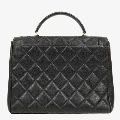 Chanel große Kelly Top Handle Tasche aus schwarzem gestepptem Caviar-Leder mit 24K vergoldeter Hardware