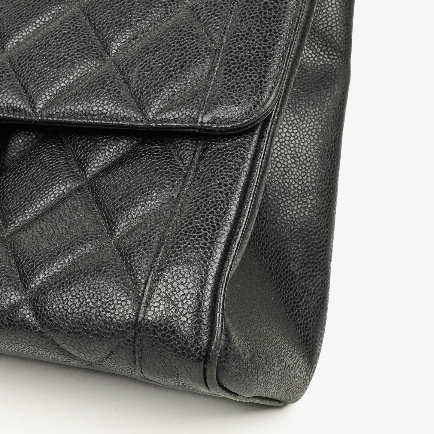 Chanel große Kelly Top Handle Tasche aus schwarzem gestepptem Caviar-Leder mit 24K vergoldeter Hardware