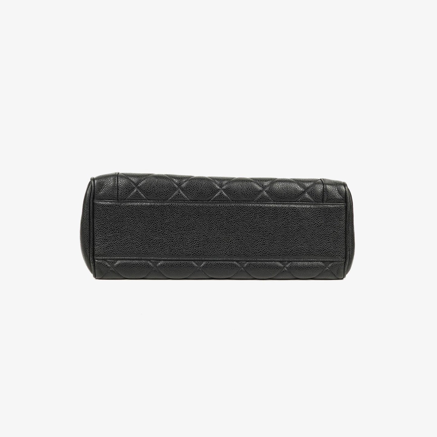 Chanel große Kelly Top Handle Tasche aus schwarzem gestepptem Caviar-Leder mit 24K vergoldeter Hardware