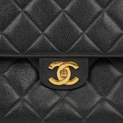 Chanel große Kelly Top Handle Tasche aus schwarzem gestepptem Caviar-Leder mit 24K vergoldeter Hardware