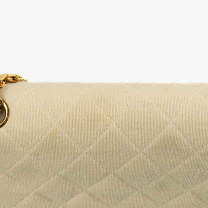 Chanel Vintage mittelgroße Classic Double Flap Tasche aus Jersey in Beige Neutral