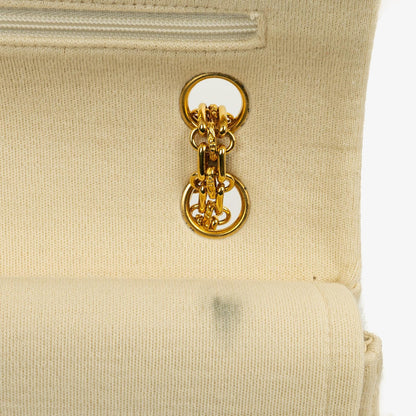 Chanel Vintage mittelgroße Classic Double Flap Tasche aus Jersey in Beige Neutral