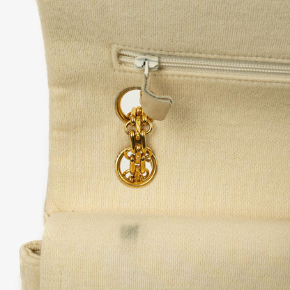 Chanel Vintage mittelgroße Classic Double Flap Tasche aus Jersey in Beige Neutral