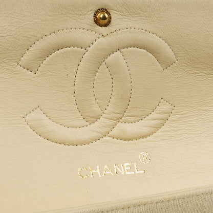 Chanel Vintage mittelgroße Classic Double Flap Tasche aus Jersey in Beige Neutral