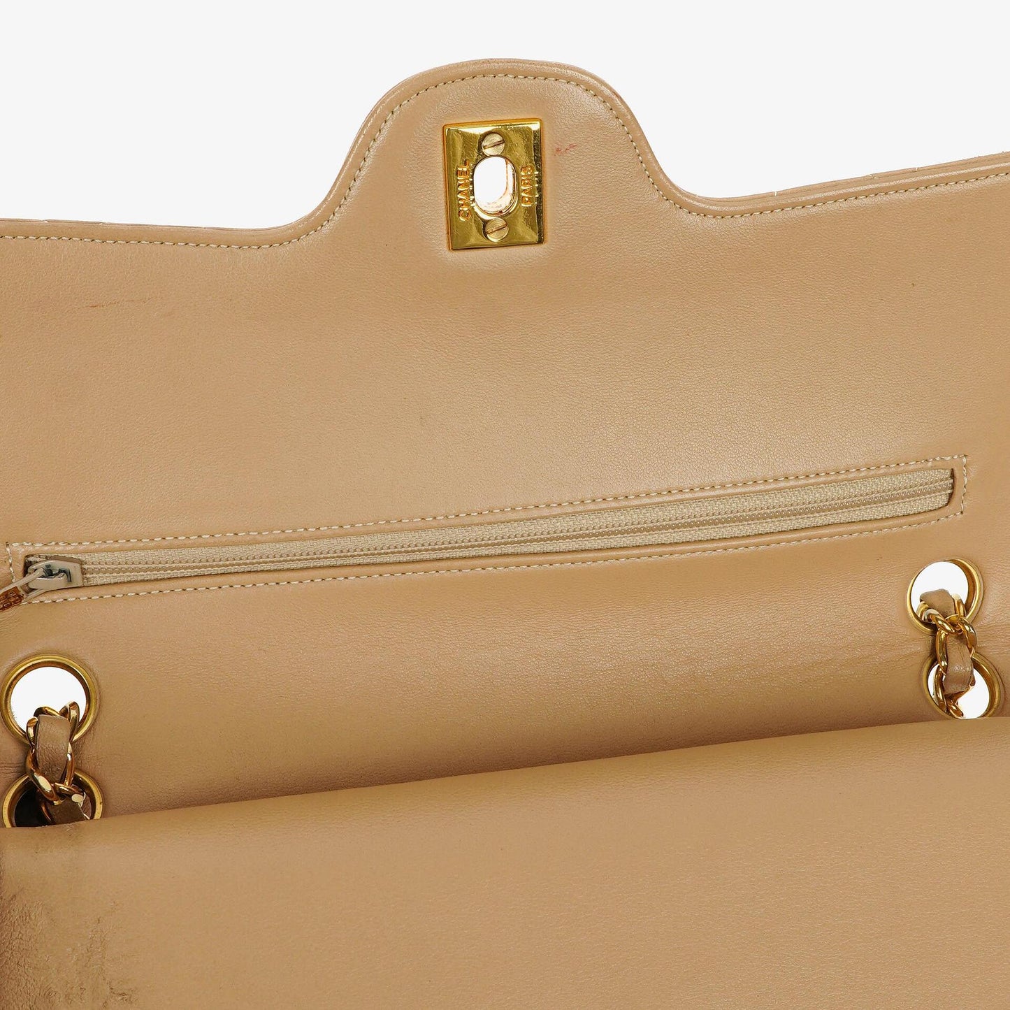 Chanel Vintage Medium Classic Double Flap Tasche aus beigem gestepptem Lammleder mit 24K vergoldeter Hardware
