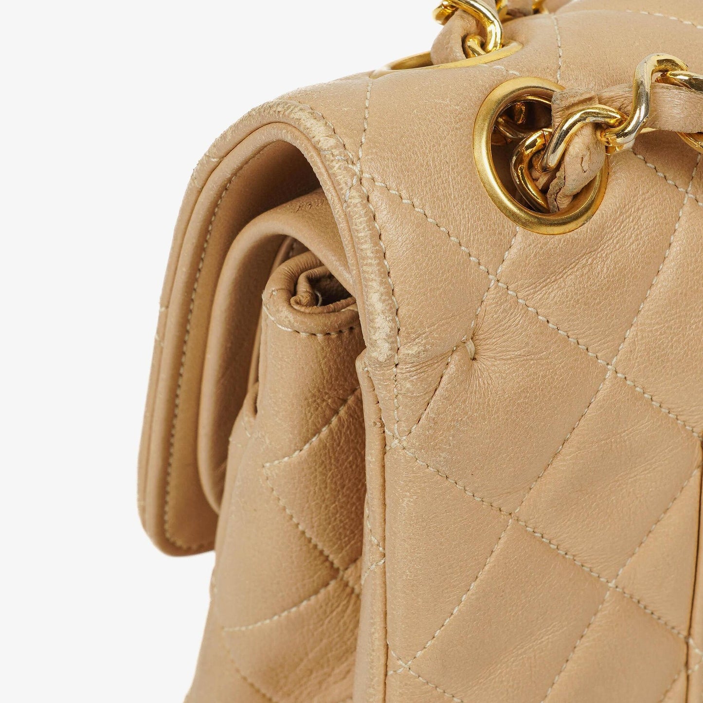 Chanel Vintage Medium Classic Double Flap Tasche aus beigem gestepptem Lammleder mit 24K vergoldeter Hardware