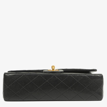 Chanel Vintage Classic Double Flap Tasche Medium aus schwarzem gestepptem Lammleder mit 24K vergoldeter Hardware