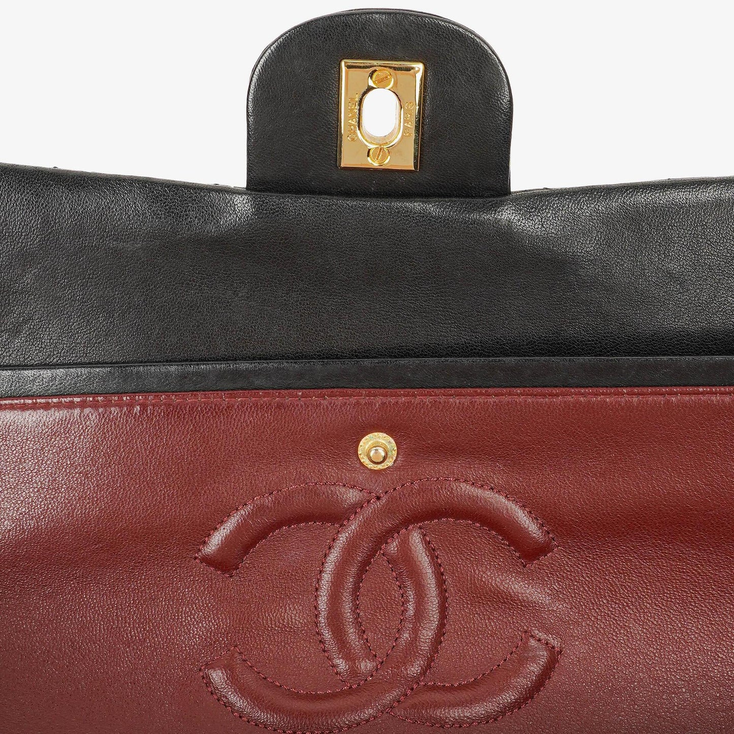 Chanel Vintage Medium Classic Double Flap Tasche Schwarz Stepp-Lammleder 24K Vergoldeter Hardware