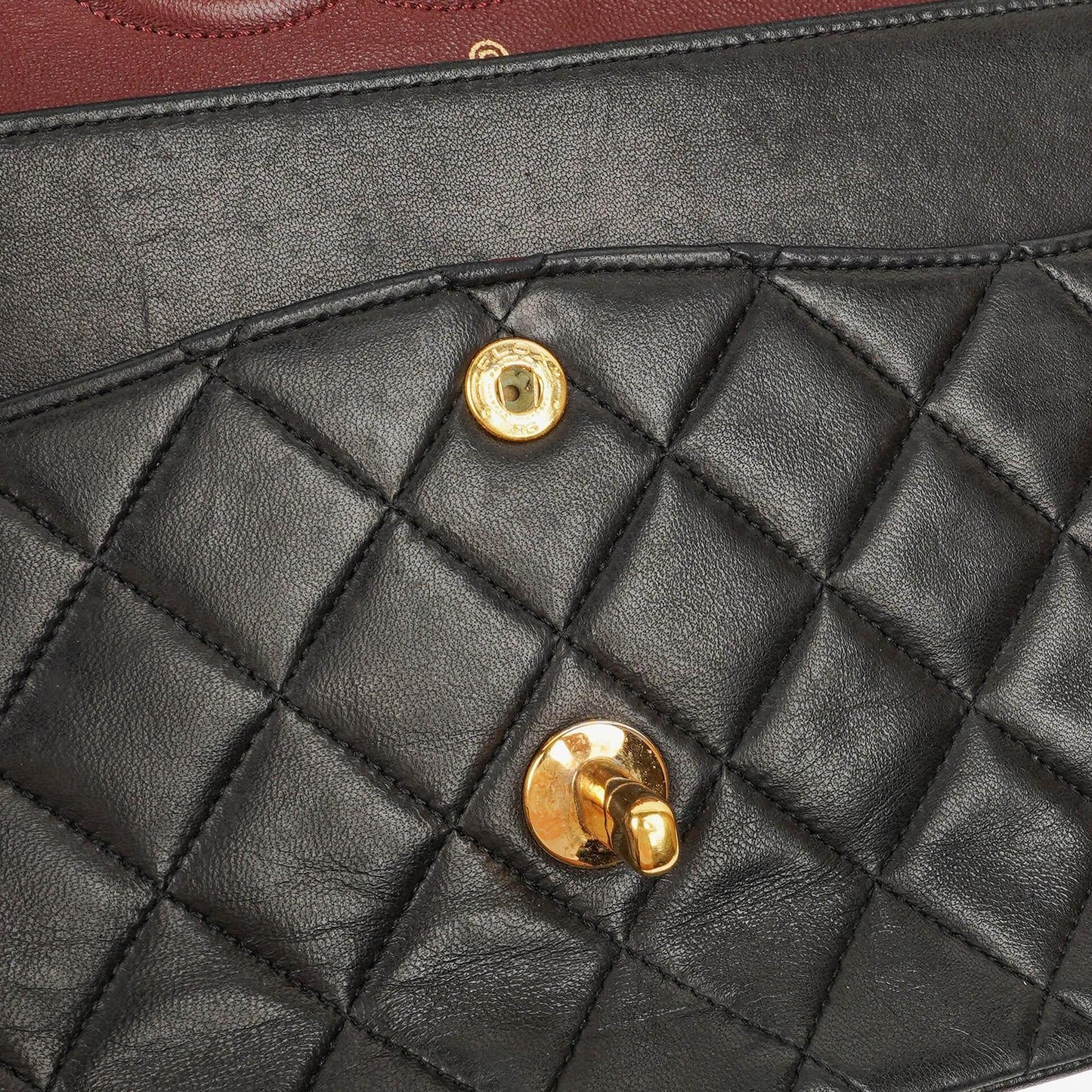 Chanel Vintage Medium Classic Double Flap Tasche Schwarz Stepp-Lammleder 24K Vergoldeter Hardware