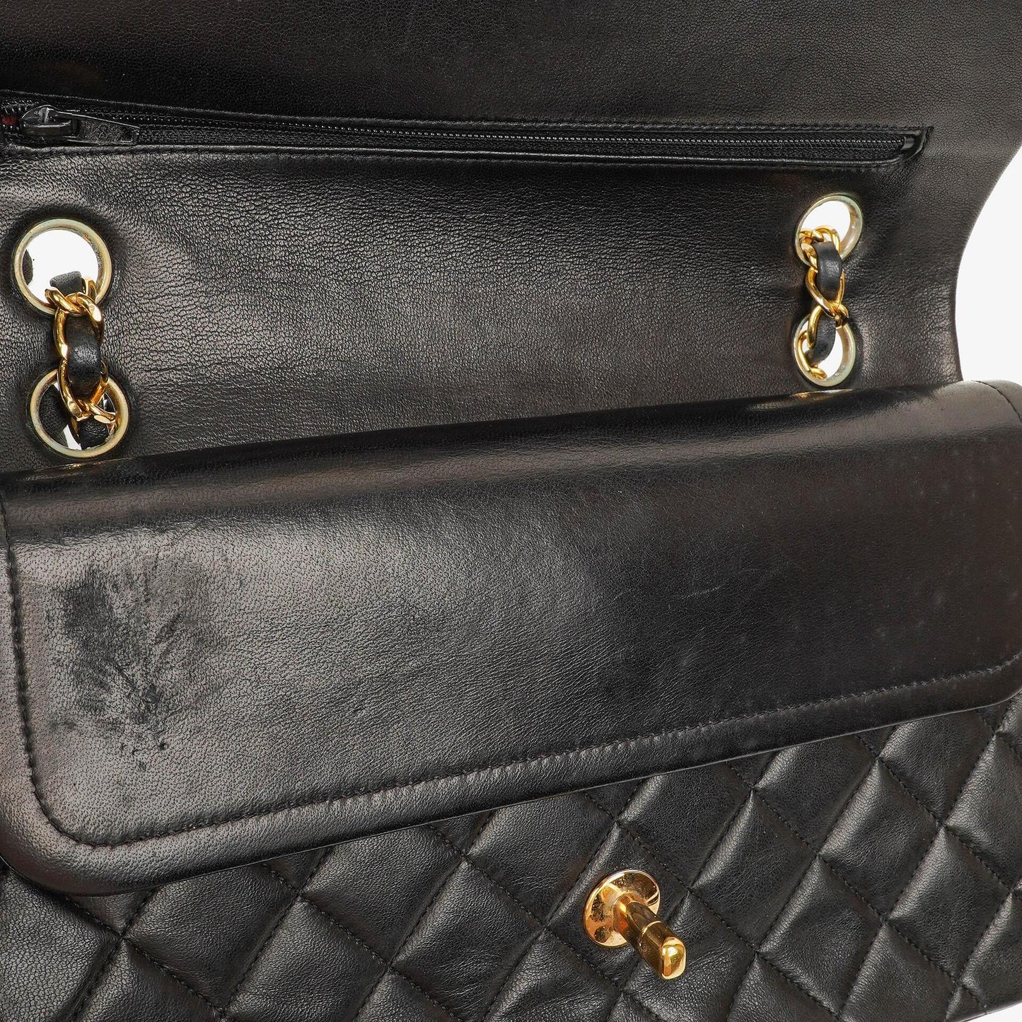 Chanel Vintage Medium Classic Double Flap Tasche Schwarz Stepp-Lammleder 24K Vergoldeter Hardware
