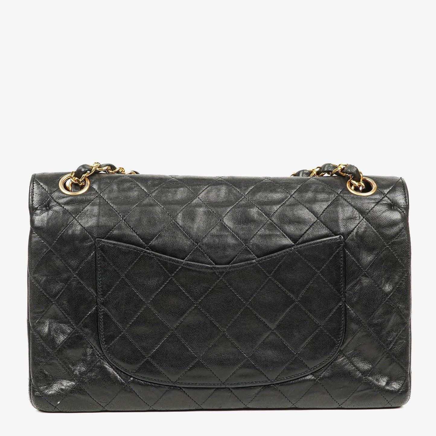 Chanel Vintage Medium Classic Double Flap Tasche aus schwarzem gestepptem Lammleder mit 24K vergoldeten Beschlägen