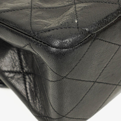Chanel Vintage Medium Classic Double Flap Tasche aus schwarzem gestepptem Lammleder mit 24K vergoldeten Beschlägen
