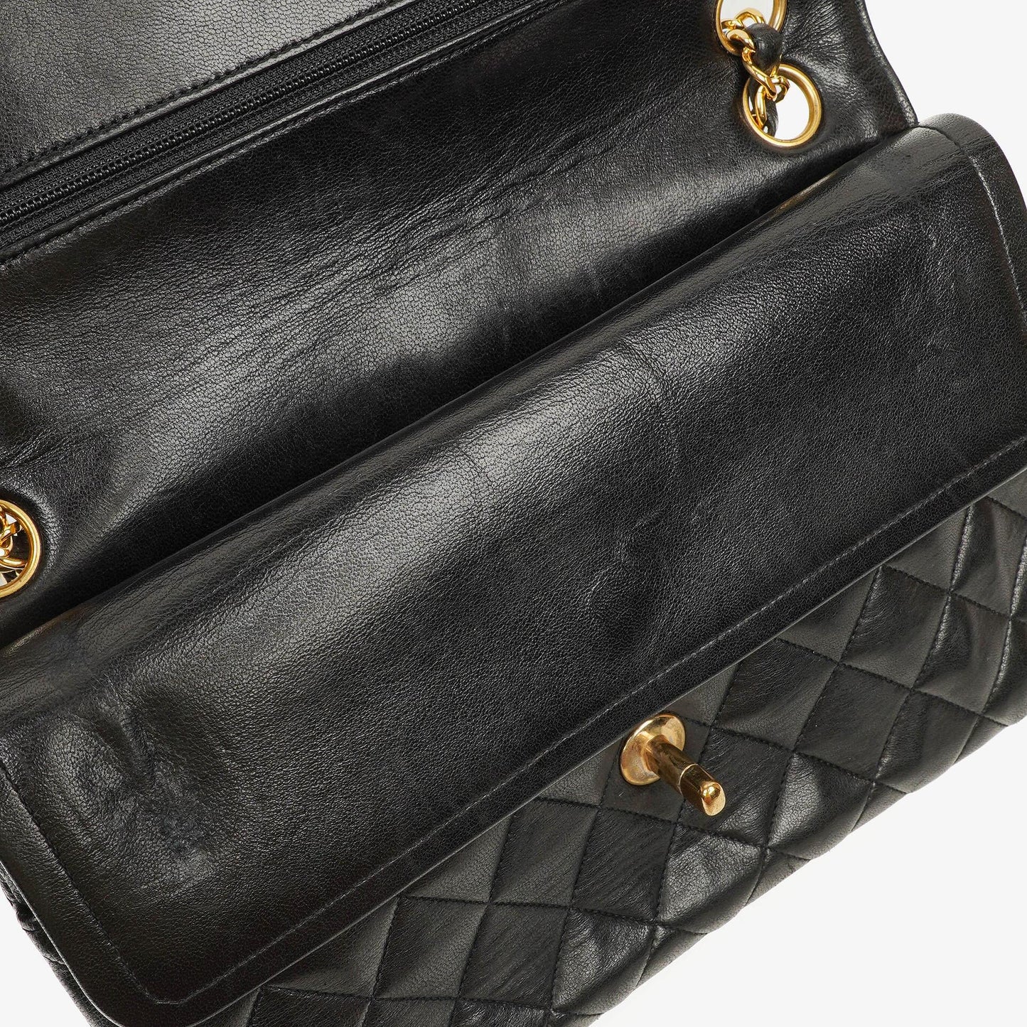 Chanel Vintage Medium Classic Double Flap Tasche aus schwarzem gestepptem Lammleder mit 24K vergoldeten Beschlägen