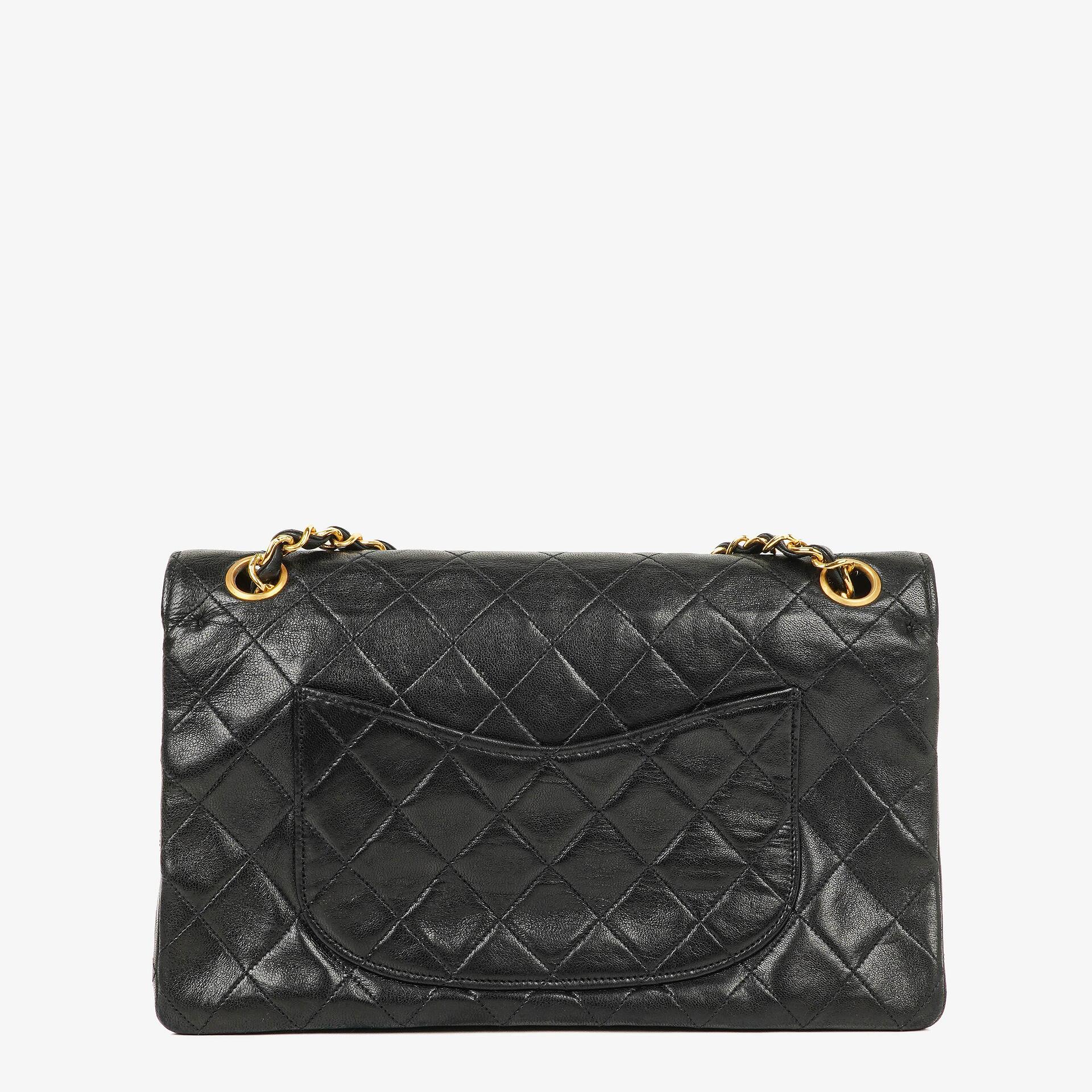 Chanel Vintage Medium Classic Double Flap Bag aus schwarzem gestepptem Lammleder mit 24K vergoldeter Hardware