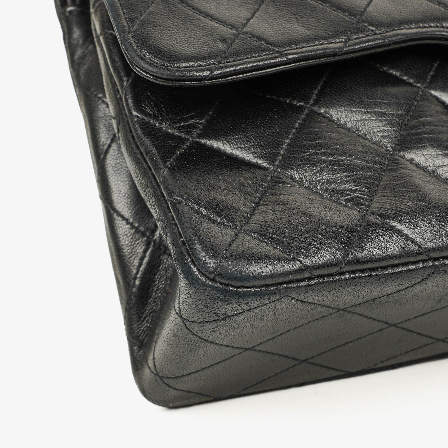 Chanel Vintage Medium Classic Double Flap Bag aus schwarzem gestepptem Lammleder mit 24K vergoldeter Hardware