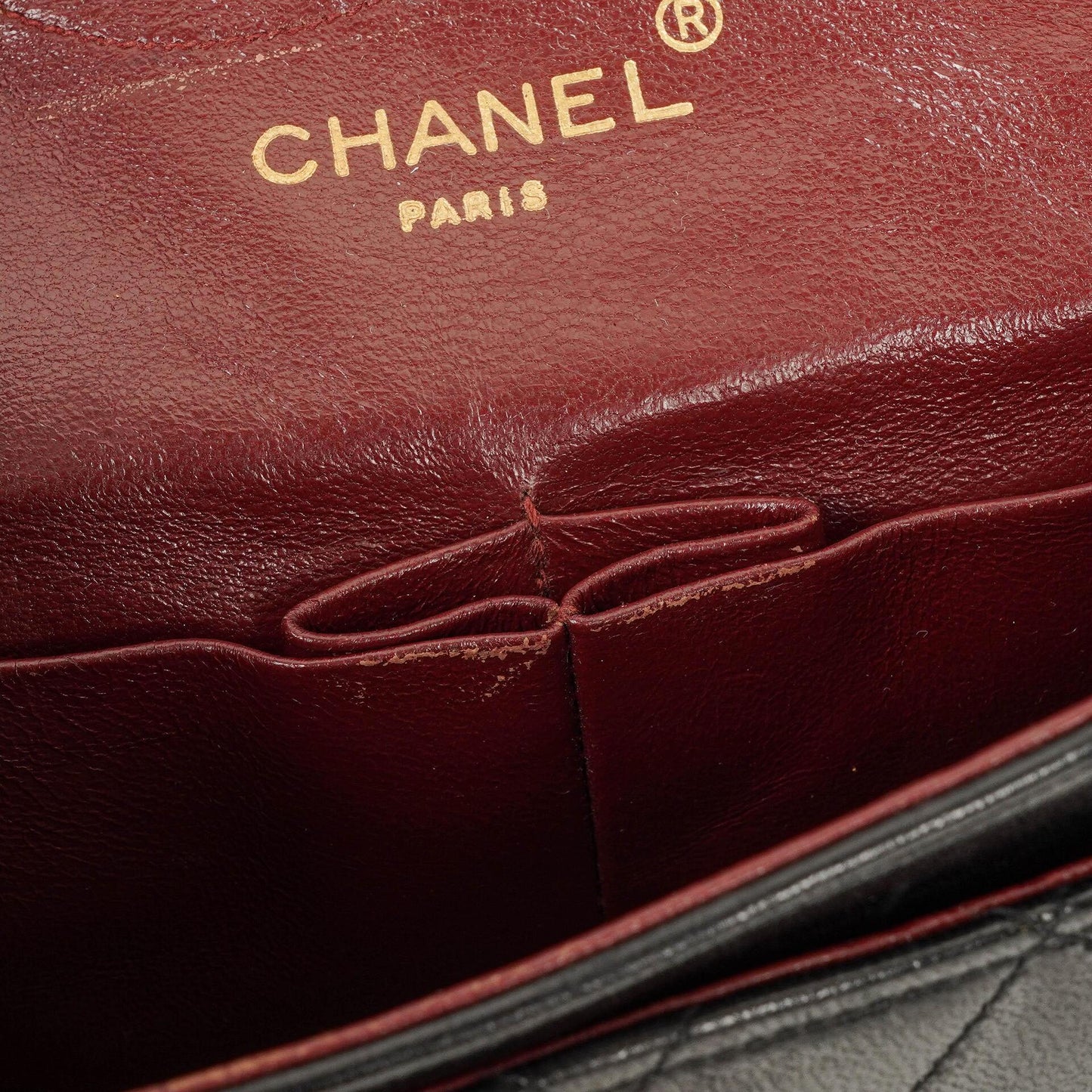 Chanel Vintage Medium Classic Double Flap Bag aus schwarzem gestepptem Lammleder mit 24K vergoldeter Hardware