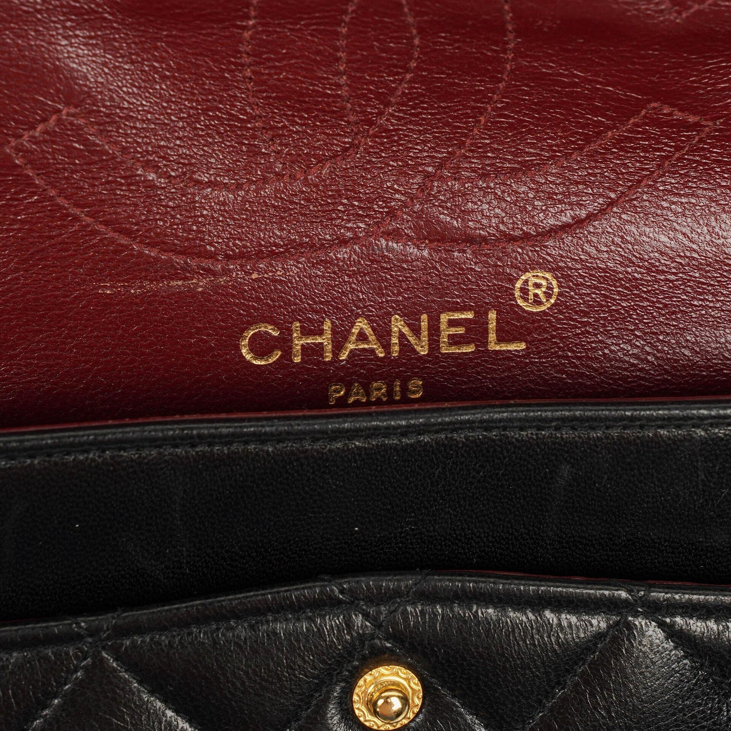 Chanel Vintage Medium Classic Double Flap Bag aus schwarzem gestepptem Lammleder mit 24K vergoldeter Hardware