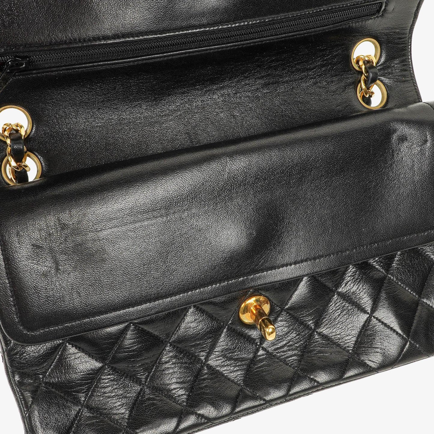 Chanel Vintage Medium Classic Double Flap Bag aus schwarzem gestepptem Lammleder mit 24K vergoldeter Hardware