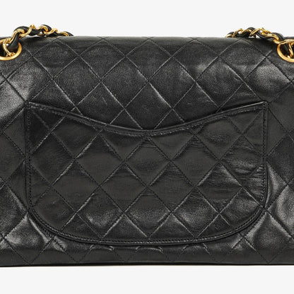 Chanel Vintage Medium Classic Double Flap Bag aus schwarzem gestepptem Lammleder mit 24K vergoldeter Hardware