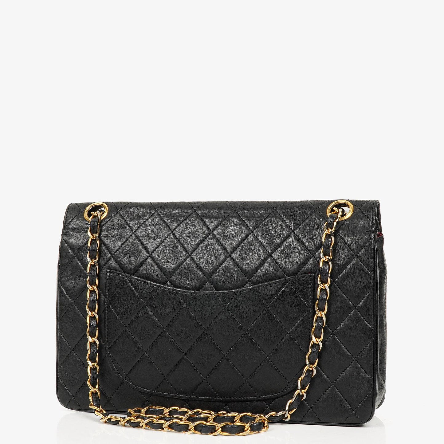 Chanel Vintage Classic Medium Double Flap Tasche aus schwarzem gestepptem Lammleder mit 24K vergoldeter Hardware, 1986-1988