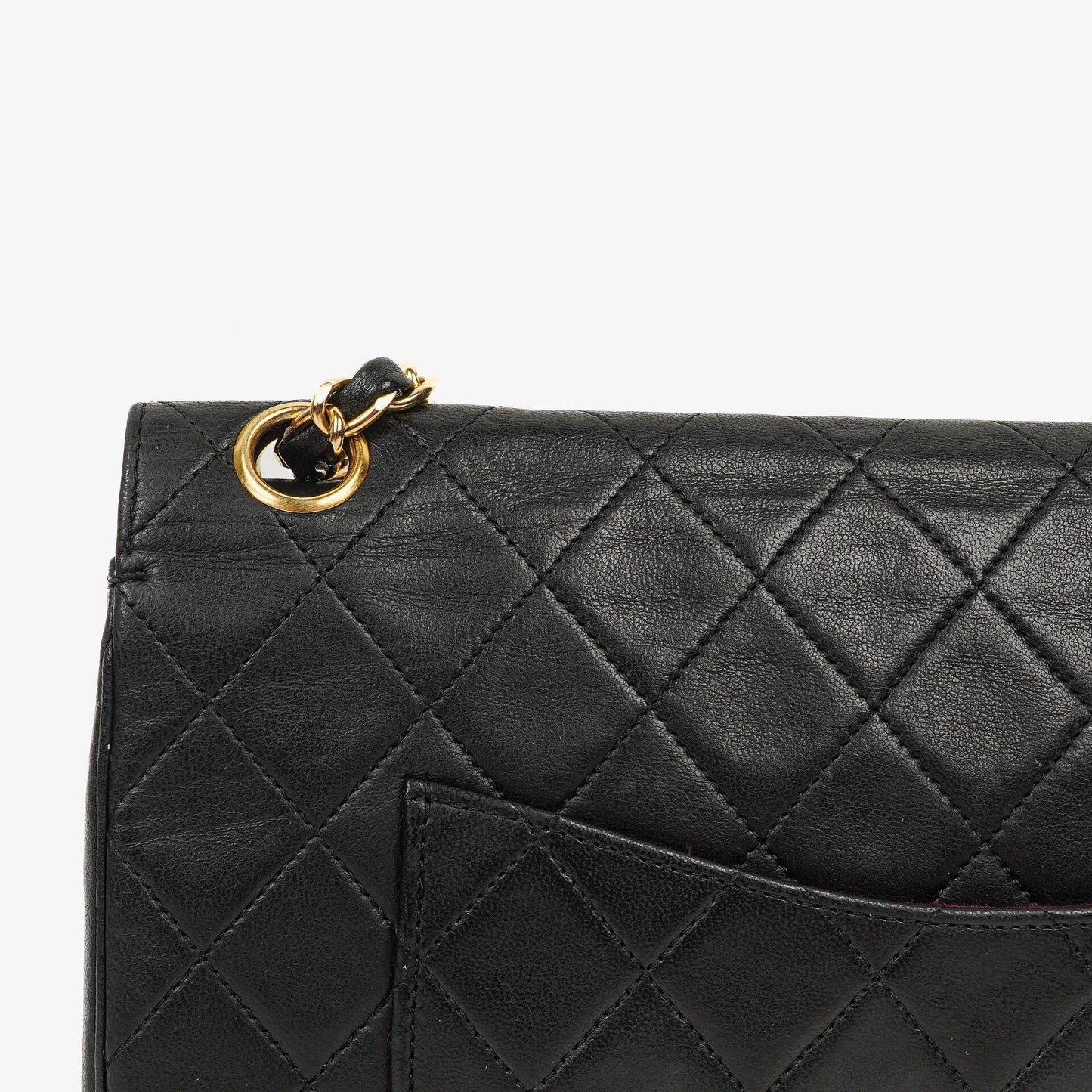 Chanel Vintage Classic Medium Double Flap Tasche aus schwarzem gestepptem Lammleder mit 24K vergoldeter Hardware, 1986-1988