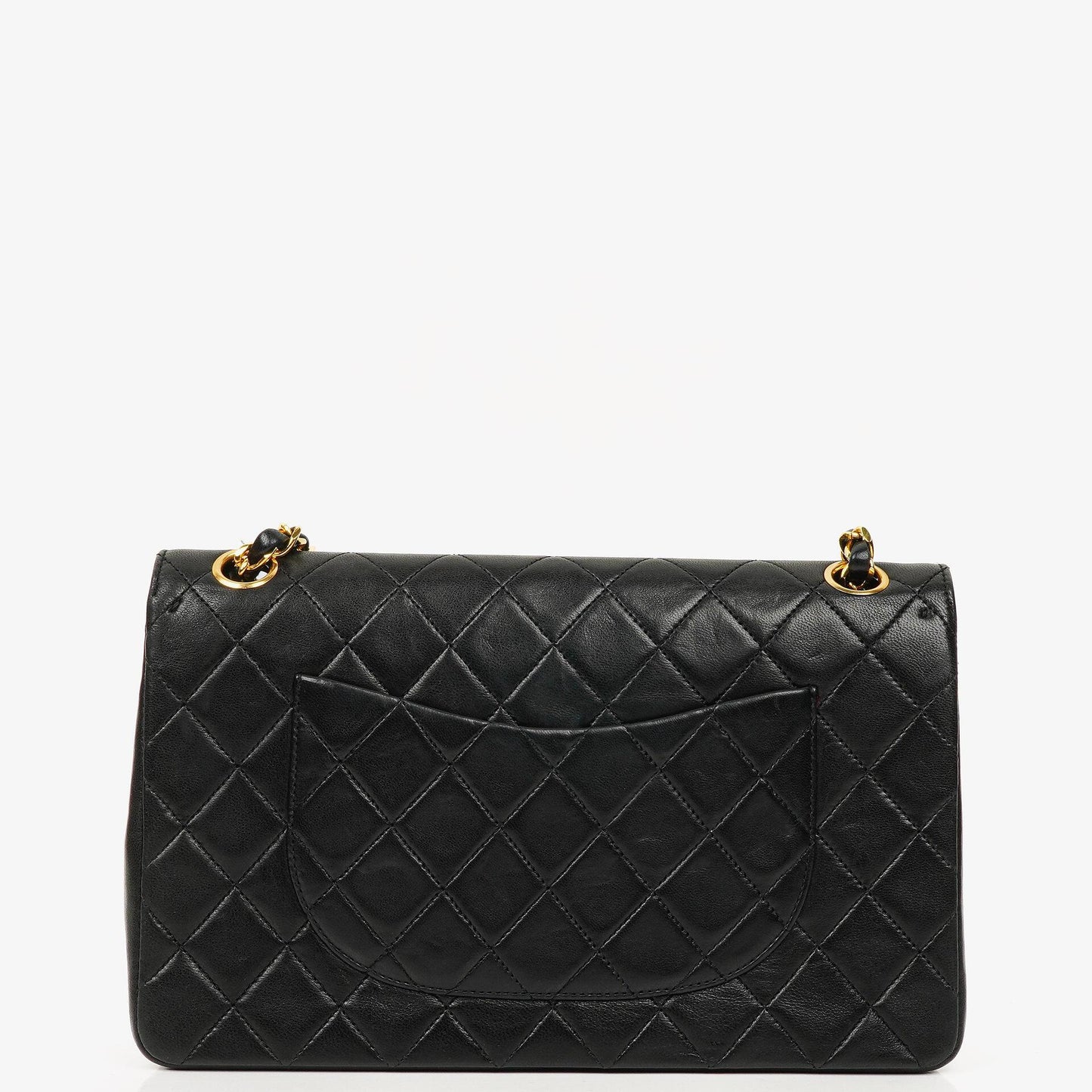 Chanel Vintage Mittelgroße Classic Double Flap Tasche aus schwarzem gestepptem Lammleder mit 24K vergoldeten Beschlägen, 1986-1988