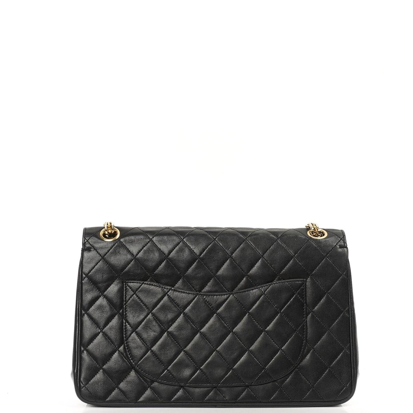 Chanel Vintage Medium Classic Double Flap Tasche Schwarzes gestepptes Lammleder mit 24K vergoldeten Beschlägen und Mademoiselle Kette
