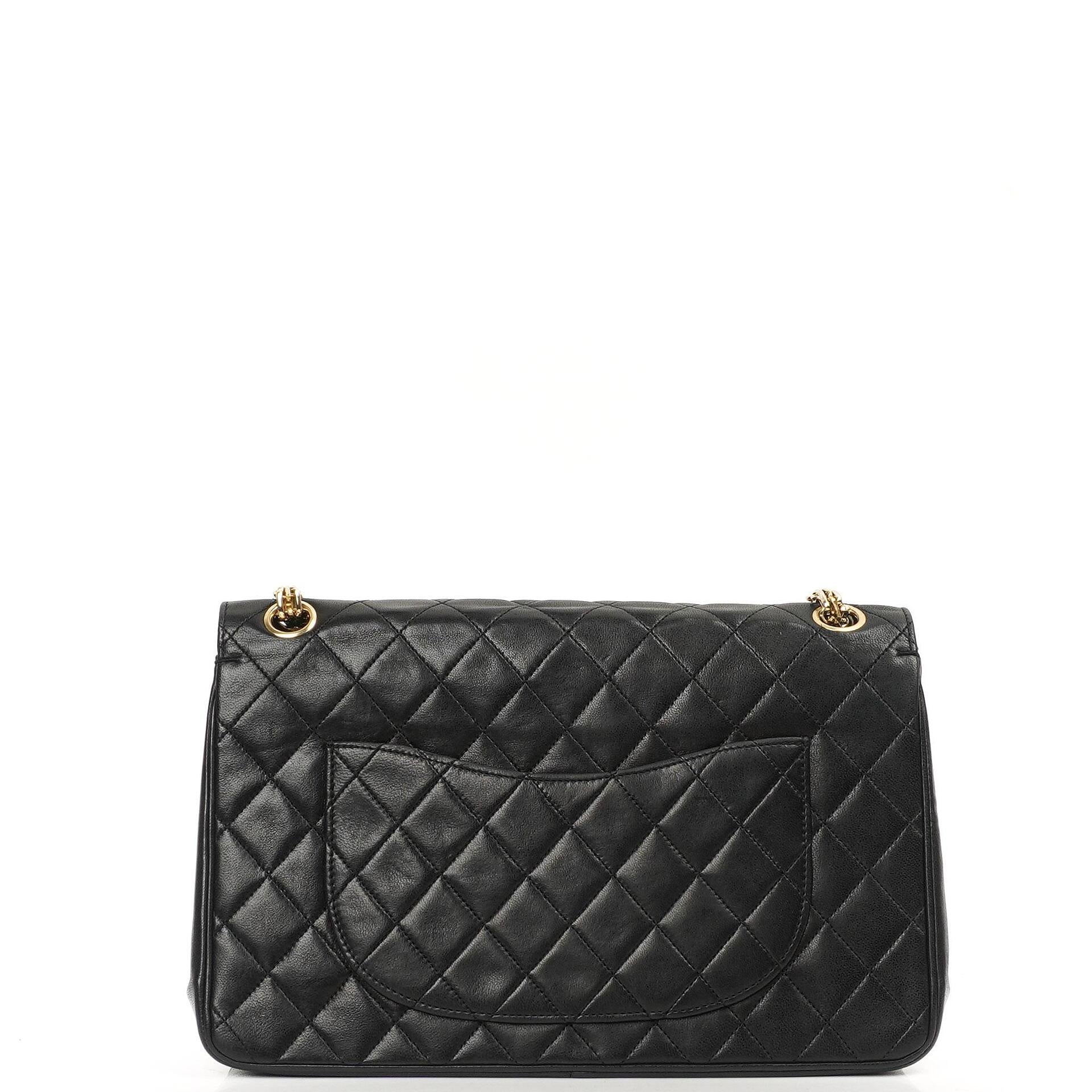Chanel Vintage Medium Classic Double Flap Tasche Schwarzes gestepptes Lammleder mit 24K vergoldeten Beschlägen und Mademoiselle Kette