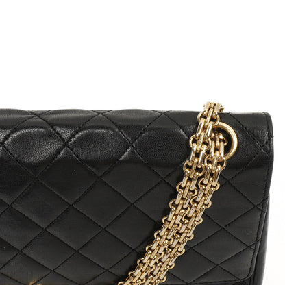 Chanel Vintage Medium Classic Double Flap Tasche Schwarzes gestepptes Lammleder mit 24K vergoldeten Beschlägen und Mademoiselle Kette