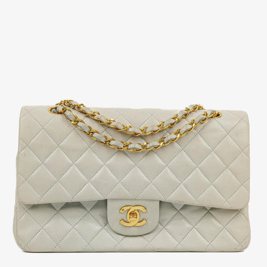 Chanel Vintage Classic Medium Double Flap Tasche aus gestepptem Lammleder mit 24K vergoldeter Hardware