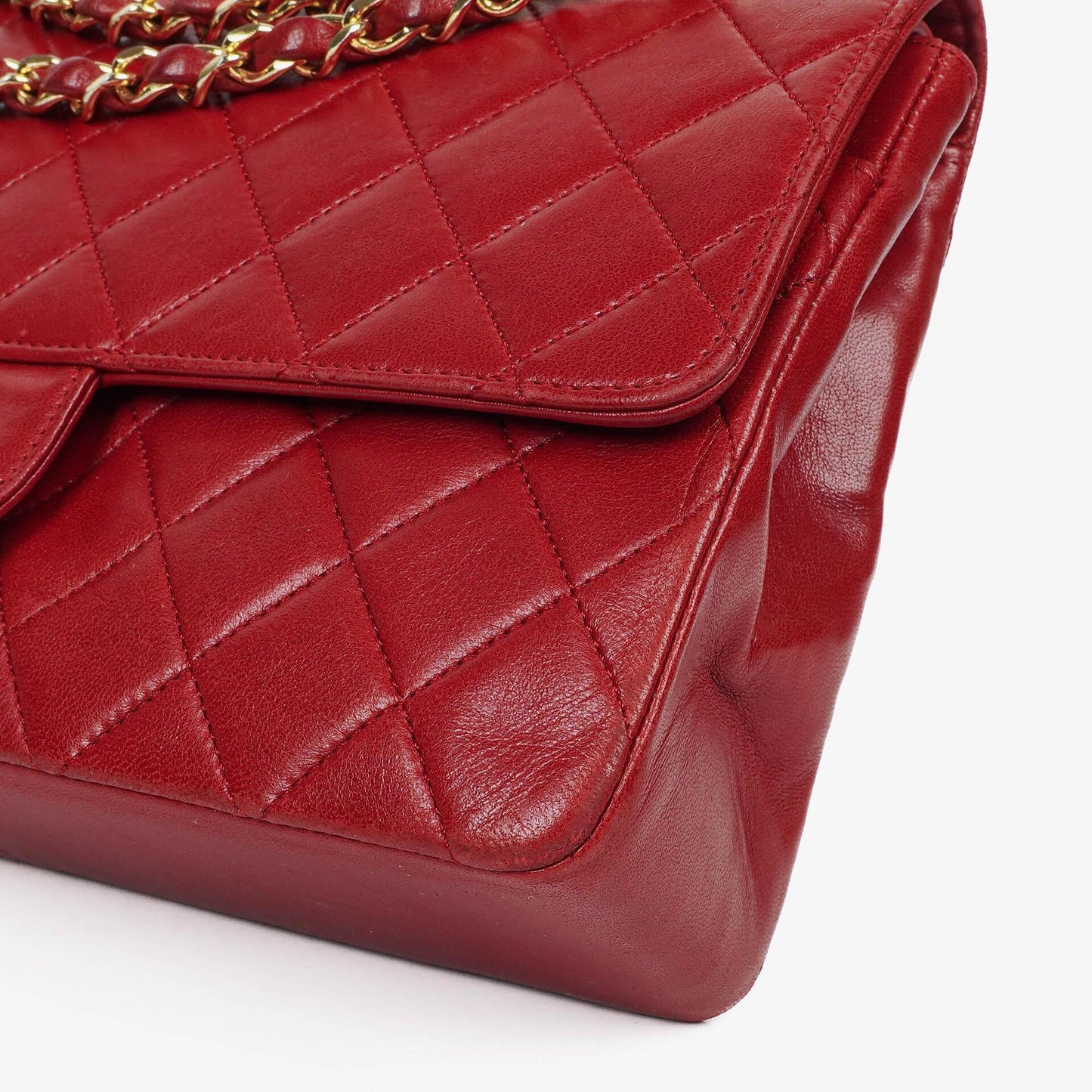 Chanel Vintage Medium Classic Double Flap Tasche aus rotem gestepptem Lammleder mit 24K vergoldeten Beschlägen