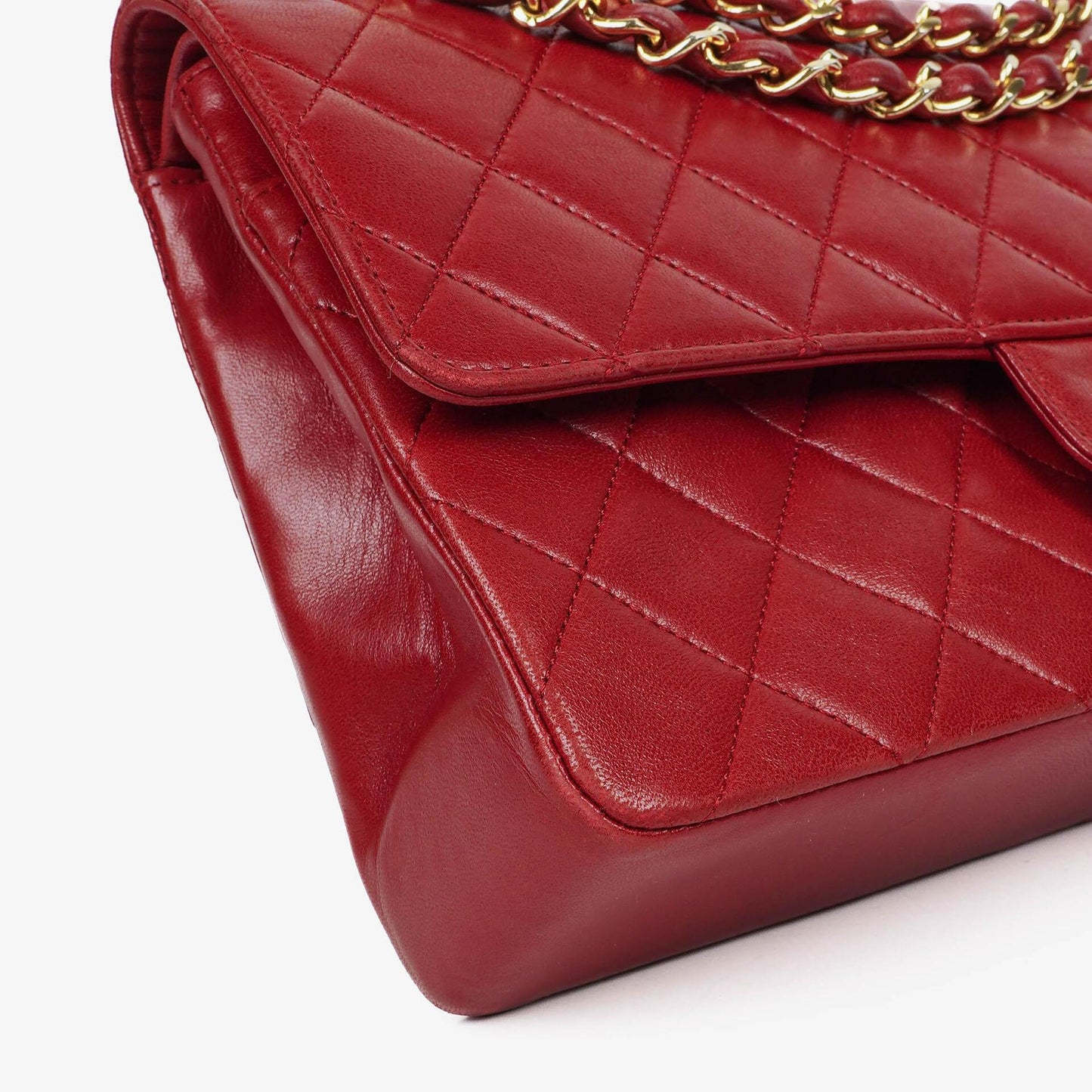 Chanel Vintage Medium Classic Double Flap Tasche aus rotem gestepptem Lammleder mit 24K vergoldeten Beschlägen