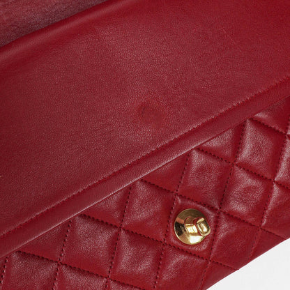 Chanel Vintage Medium Classic Double Flap Tasche aus rotem gestepptem Lammleder mit 24K vergoldeten Beschlägen