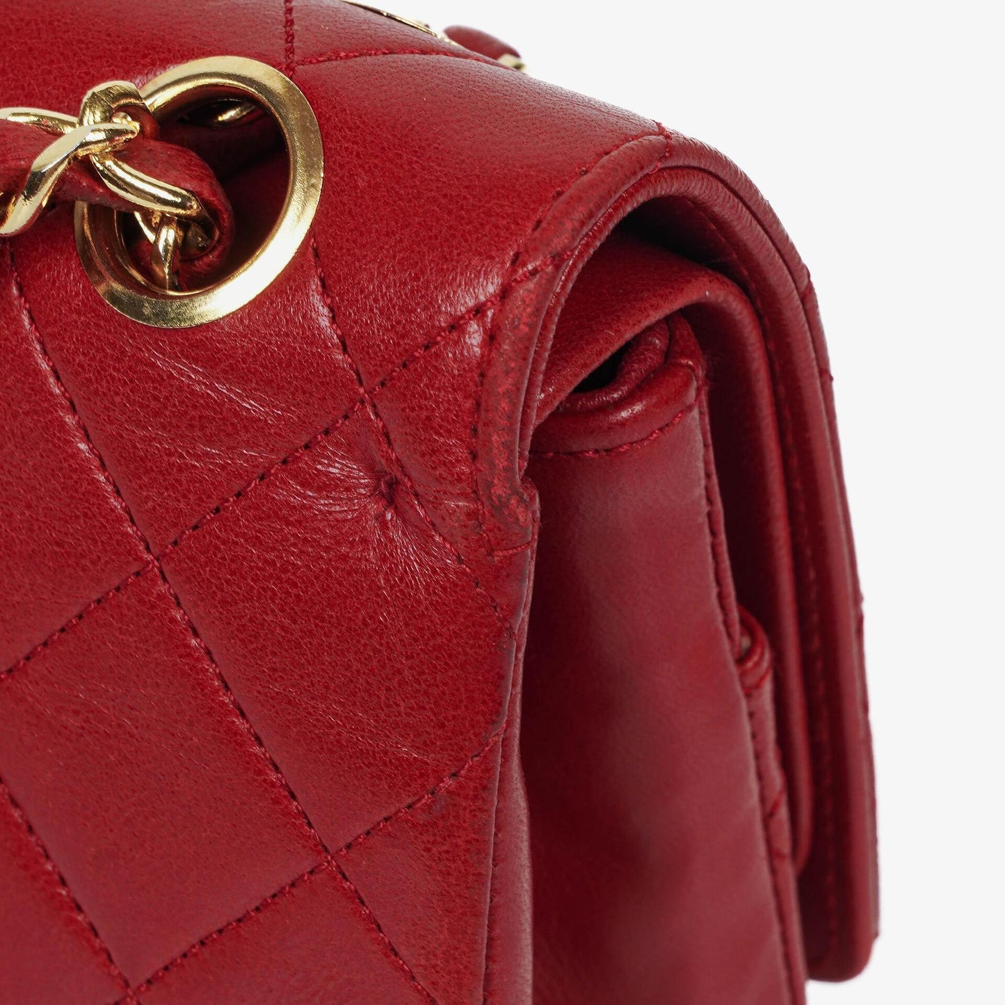 Chanel Vintage Medium Classic Double Flap Tasche aus rotem gestepptem Lammleder mit 24K vergoldeten Beschlägen
