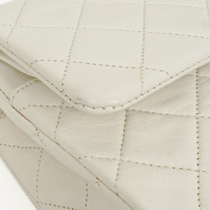 Chanel Vintage Classic Double Flap Tasche Medium aus weißem gestepptem Lammleder mit 24K vergoldeter Hardware