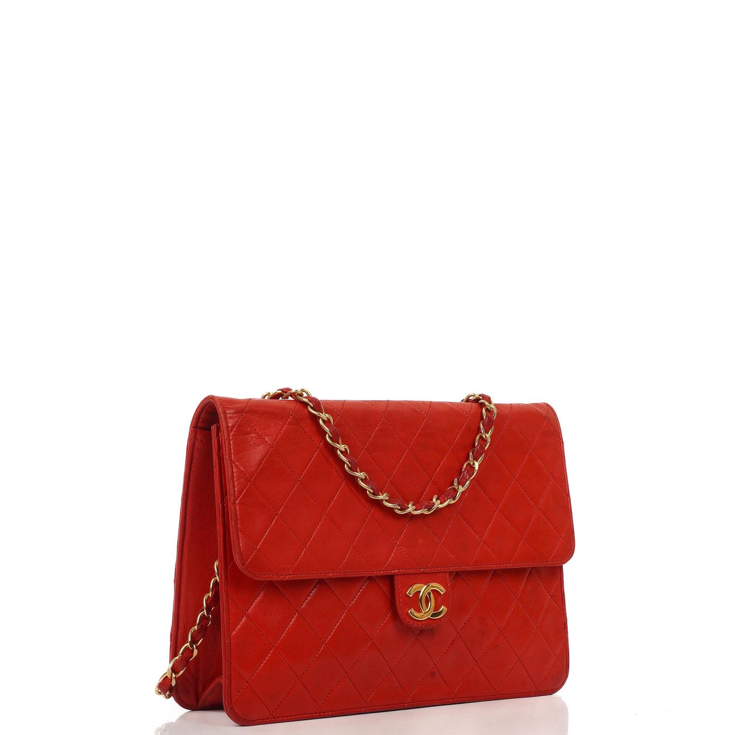 Chanel Vintage Medium Classic Single Flap Bag, Rotes gestepptes Lammleder, 24K Goldplattierte Hardware