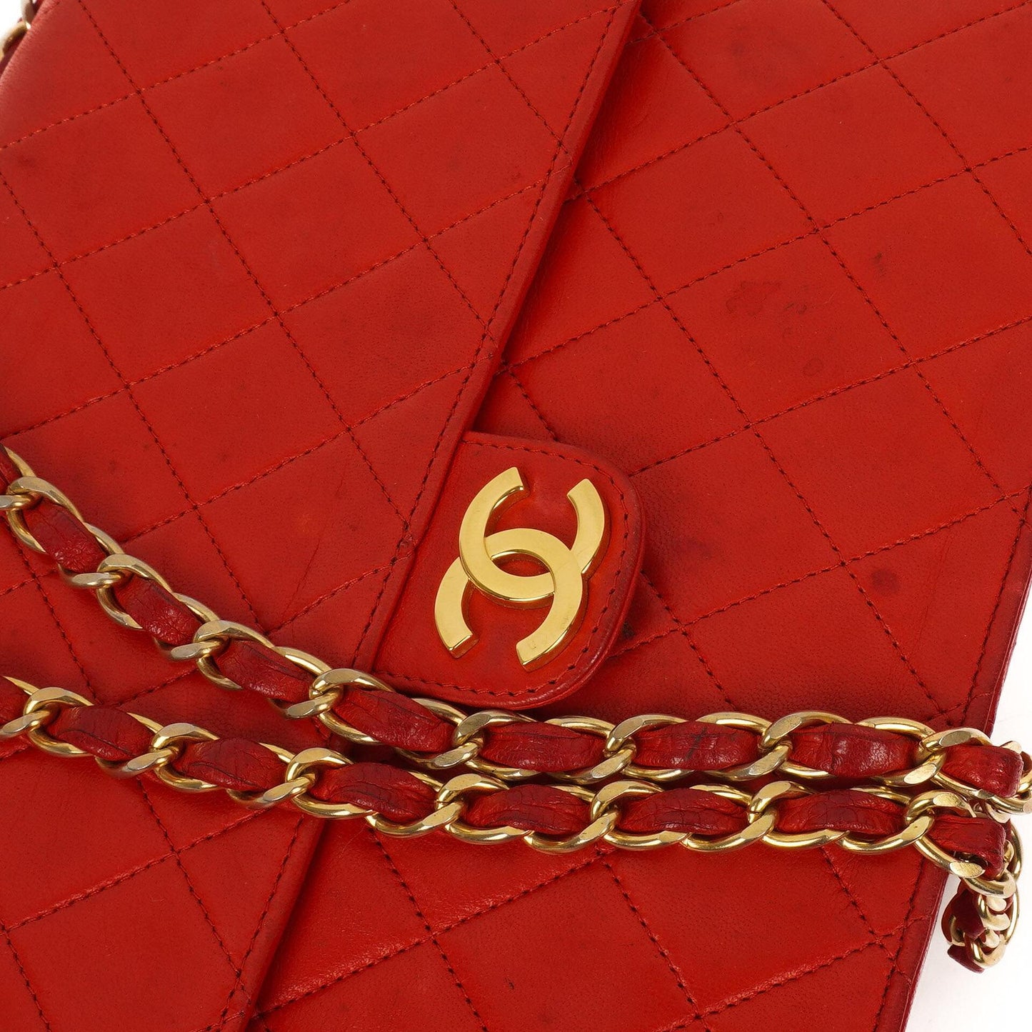 Chanel Vintage Medium Classic Single Flap Bag, Rotes gestepptes Lammleder, 24K Goldplattierte Hardware