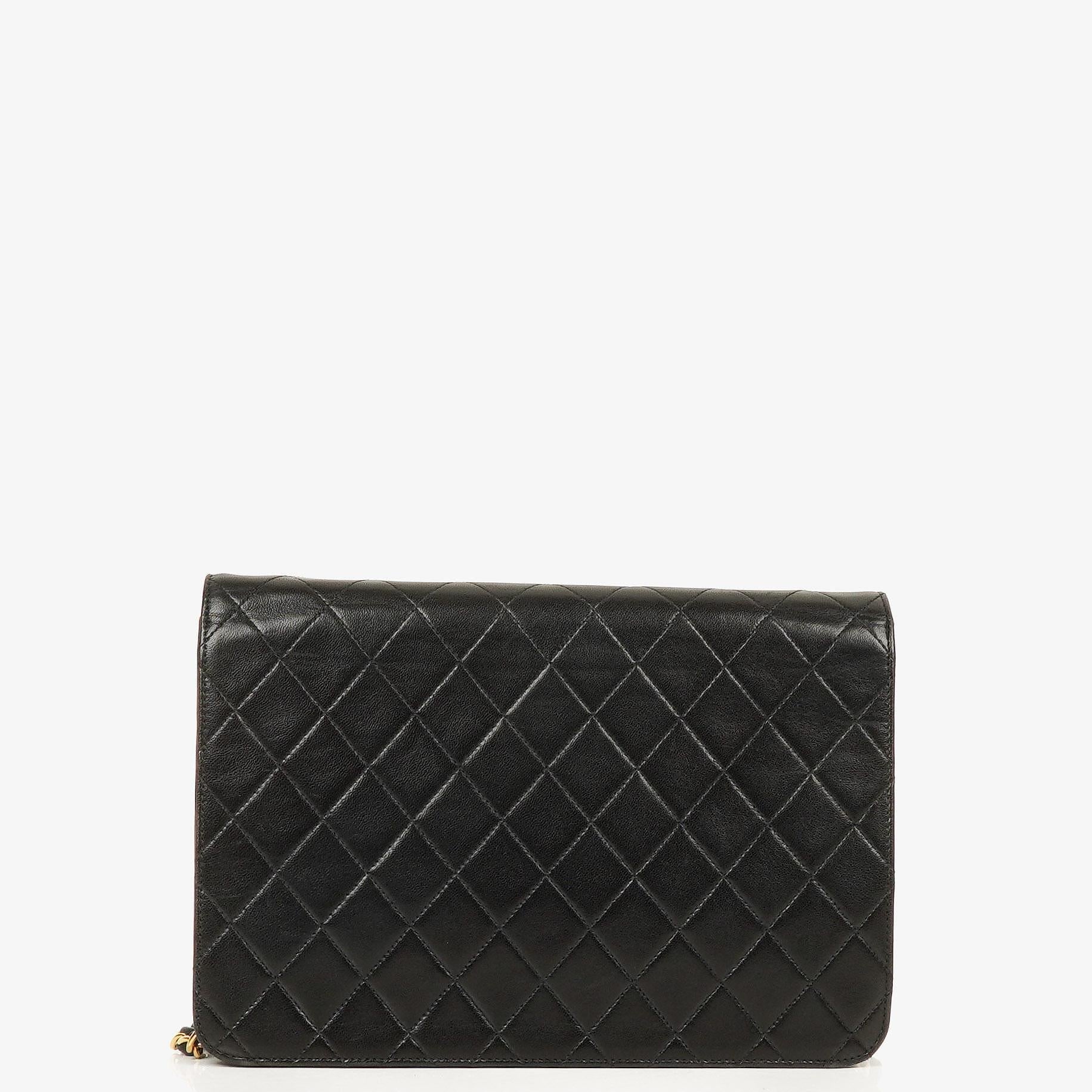 Chanel Vintage Medium Classic Single Flap Tasche aus schwarzem gestepptem Lammleder mit 24K vergoldeten Beschlägen
