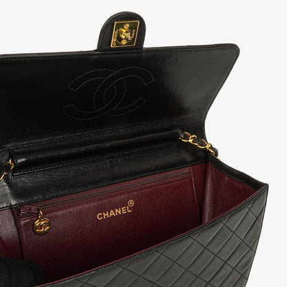 Chanel Vintage Medium Classic Single Flap Tasche aus schwarzem gestepptem Lammleder mit 24K vergoldeten Beschlägen