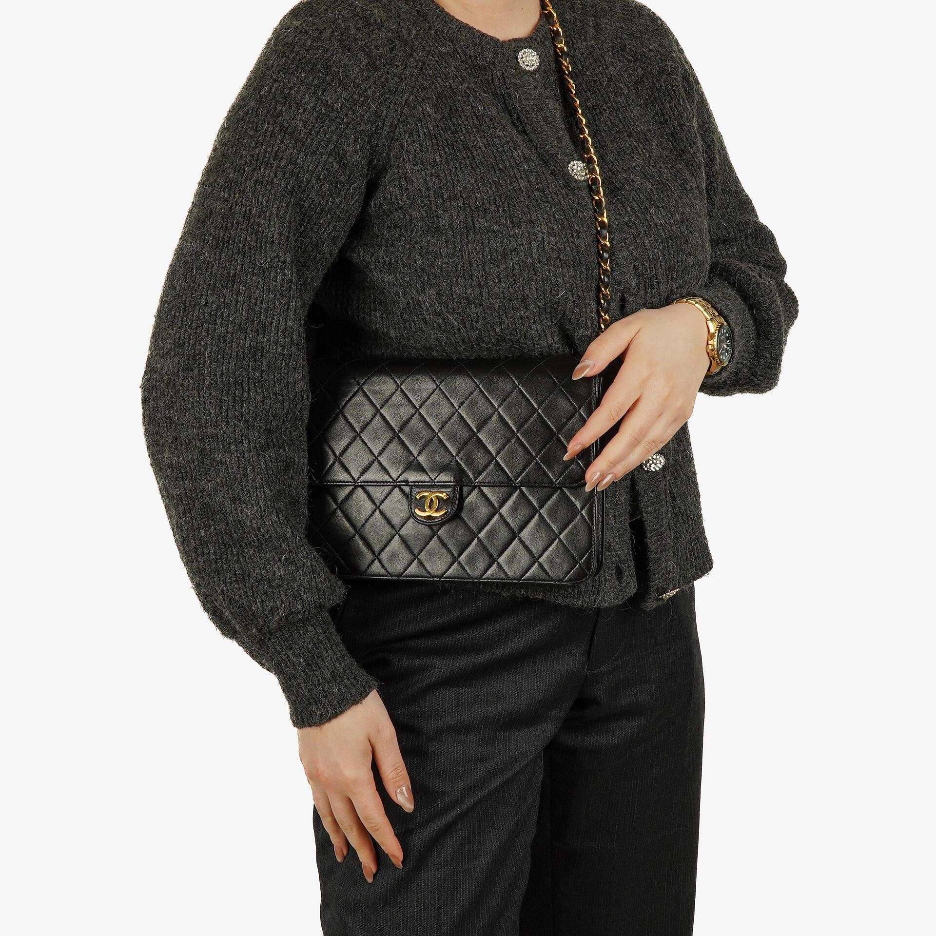 Chanel Vintage Medium Classic Single Flap Tasche aus schwarzem gestepptem Lammleder mit 24K vergoldeten Beschlägen