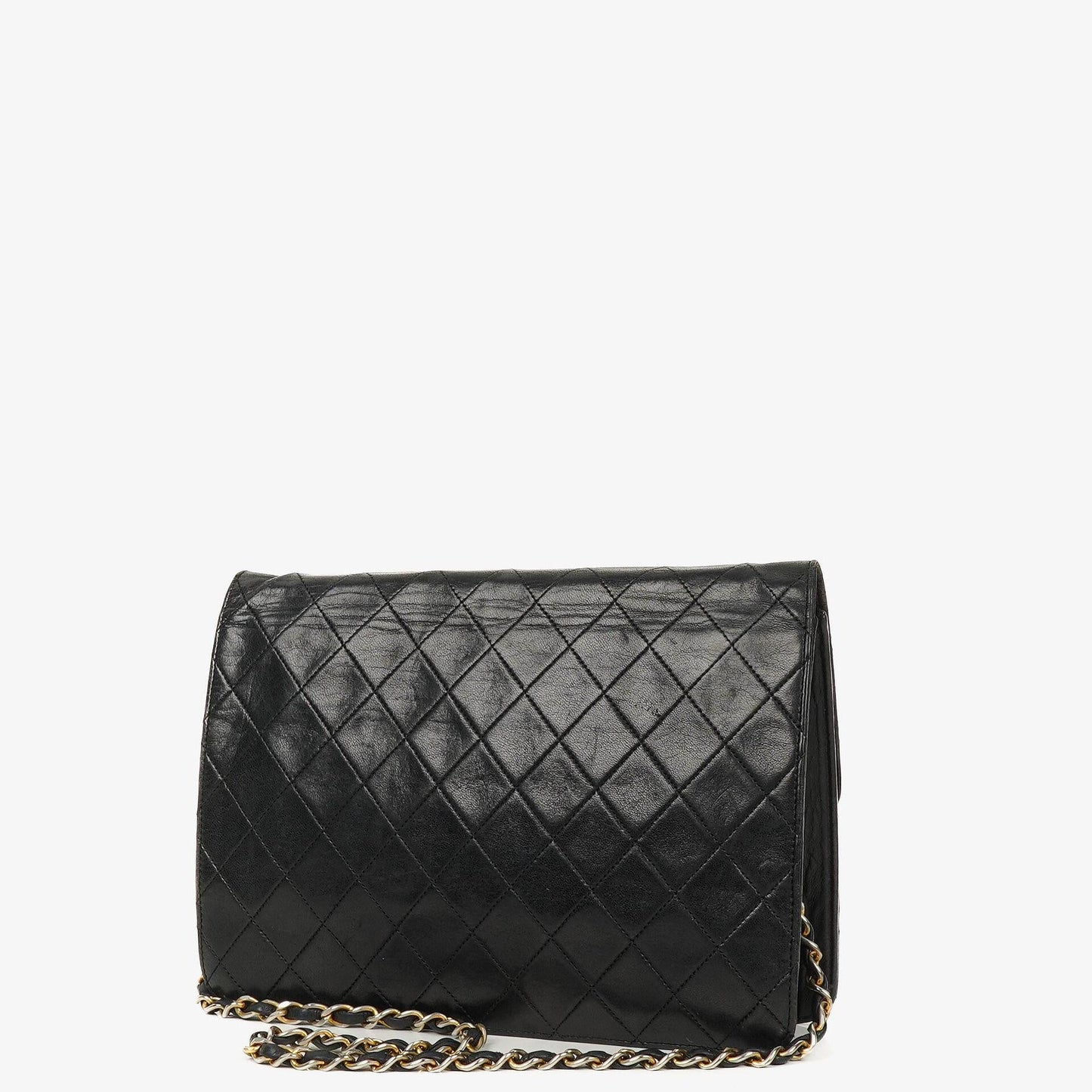 Chanel Vintage Mittlere Klassische Einzelklappen Tasche schwarzes gestepptes Lammleder mit 24K vergoldeten Beschlägen