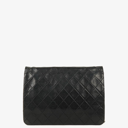 Chanel Vintage Mittlere Klassische Einzelklappen Tasche schwarzes gestepptes Lammleder mit 24K vergoldeten Beschlägen