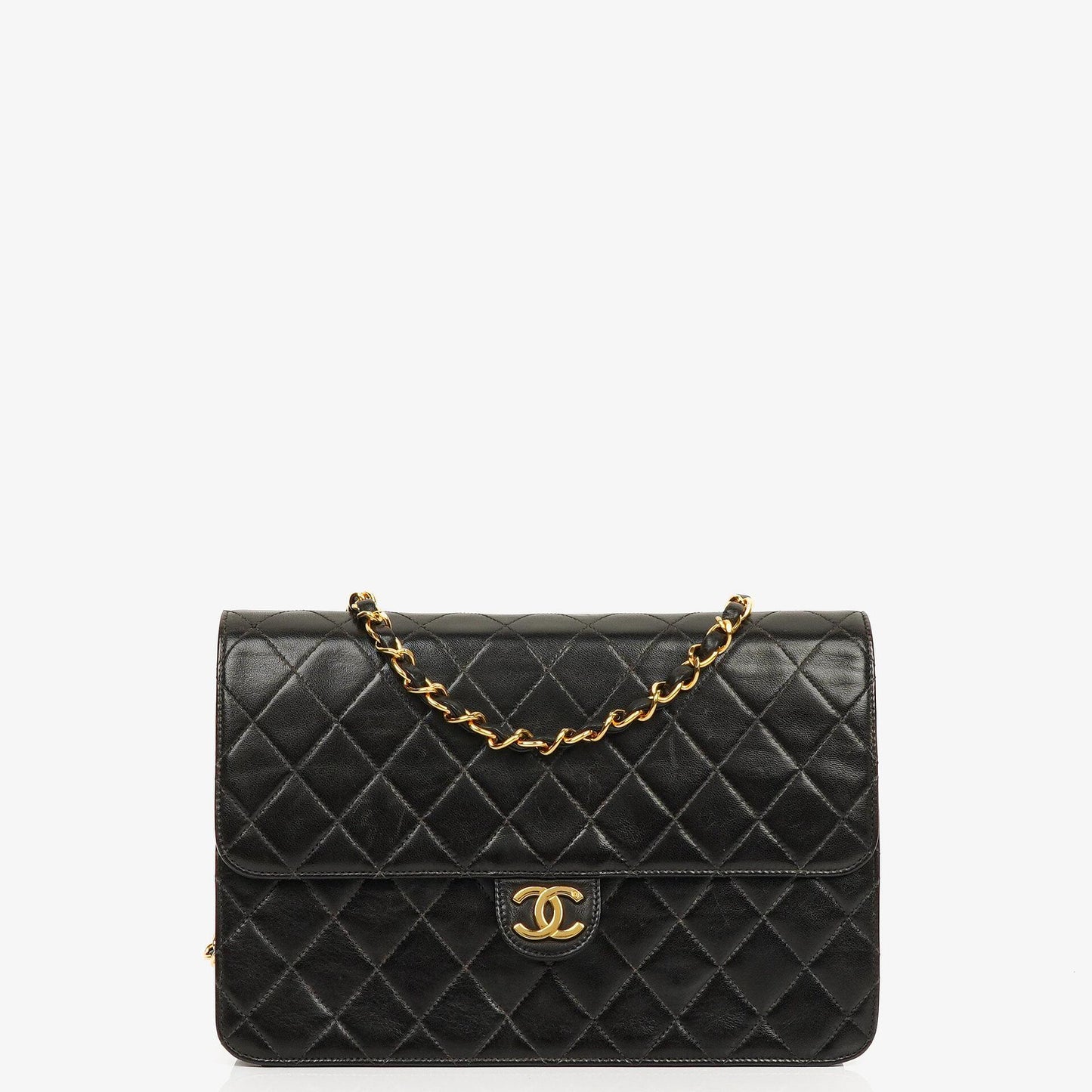 Chanel Vintage Medium Classic Single Flap Tasche aus schwarzem gestepptem Lammleder mit 24K vergoldeten Beschlägen