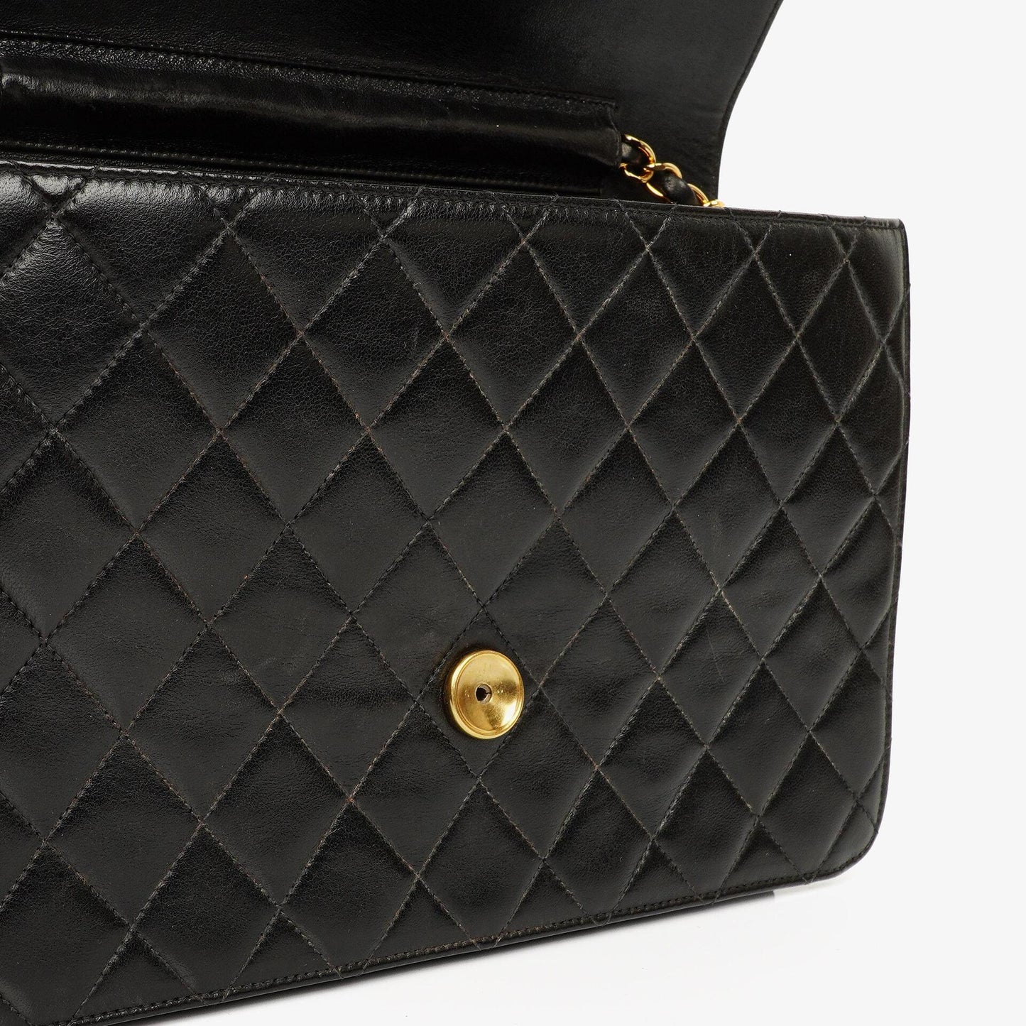 Chanel Vintage Medium Classic Single Flap Tasche aus schwarzem gestepptem Lammleder mit 24K vergoldeten Beschlägen