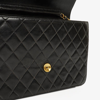 Chanel Vintage Medium Classic Single Flap Tasche aus schwarzem gestepptem Lammleder mit 24K vergoldeten Beschlägen