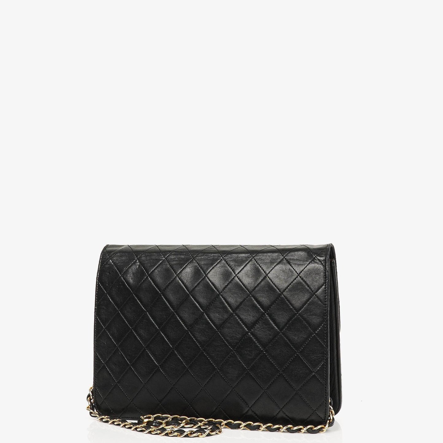 Chanel Vintage Classic Medium Single Flap Tasche aus schwarzem gestepptem Lammleder mit 24K vergoldeter Hardware