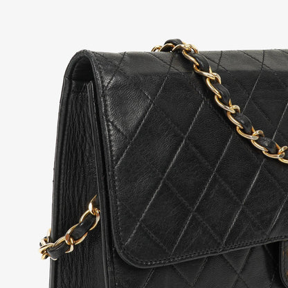 Chanel Vintage Classic Medium Single Flap Tasche aus schwarzem gestepptem Lammleder mit 24K vergoldeter Hardware