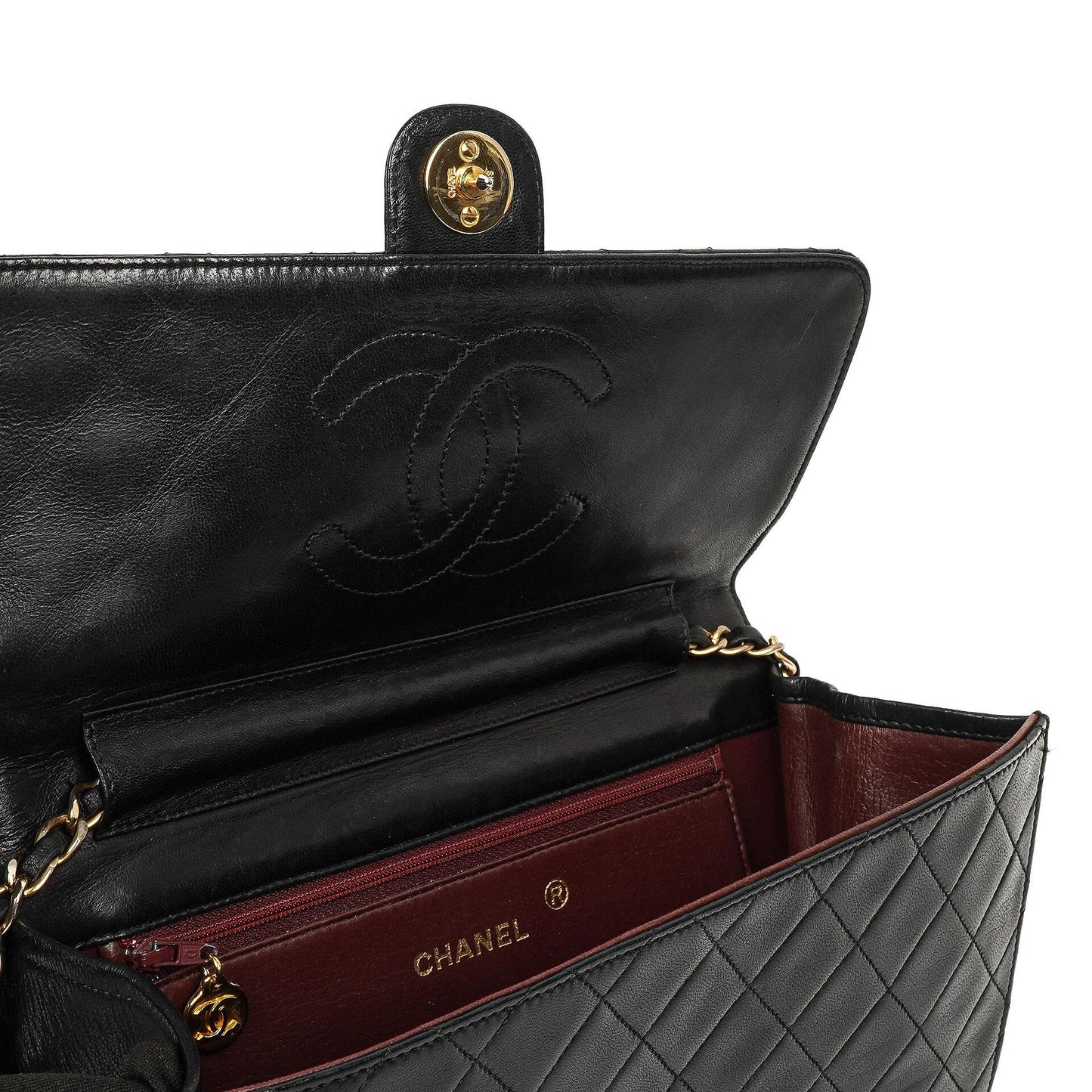 Chanel Vintage Classic Medium Single Flap Tasche aus schwarzem gestepptem Lammleder mit 24K vergoldeter Hardware