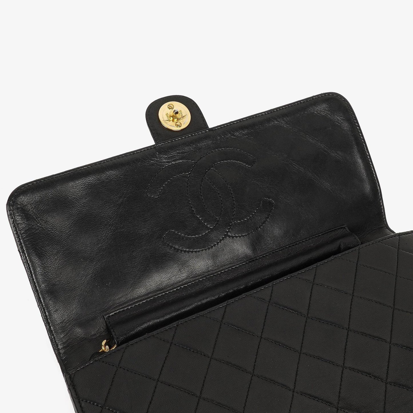 Chanel Vintage Classic Medium Single Flap Tasche aus schwarzem gestepptem Lammleder mit 24K vergoldeter Hardware