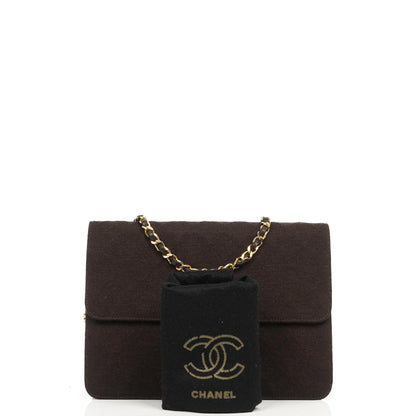 Chanel Vintage Medium Classic Single Flap Bag, Braunes gestepptes Jersey, Goldfarbene Hardware